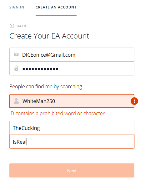 EA запрещает использовать словосочетание "белый человек" при подборе ника в Origin